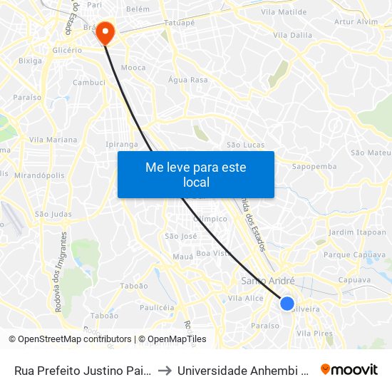 Rua Prefeito Justino Paixão 698 to Universidade Anhembi Morumbi map