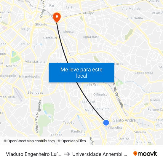 Viaduto Engenheiro Luís Meira to Universidade Anhembi Morumbi map