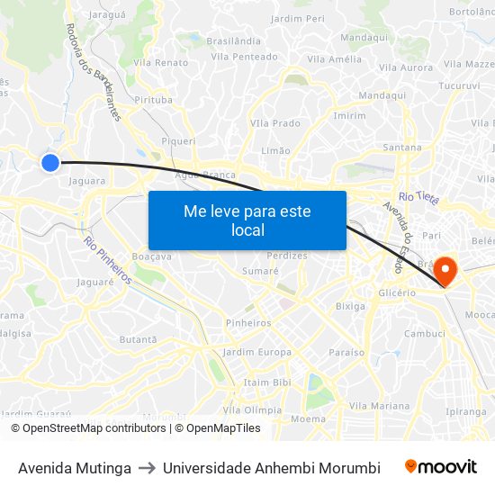 Avenida Mutinga to Universidade Anhembi Morumbi map