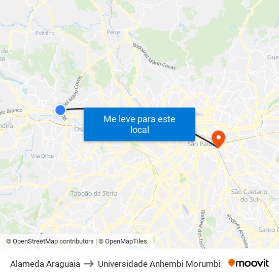 Alameda Araguaia to Universidade Anhembi Morumbi map