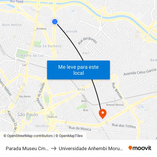 Parada Museu Cmtc to Universidade Anhembi Morumbi map