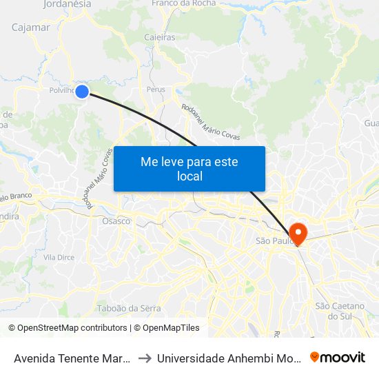 Avenida Tenente Marques to Universidade Anhembi Morumbi map