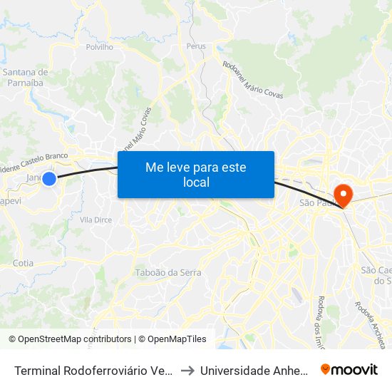 Terminal Rodoferroviário Ver. Geraldo Correa to Universidade Anhembi Morumbi map