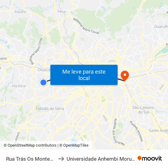 Rua Trás Os Montes 31 to Universidade Anhembi Morumbi map