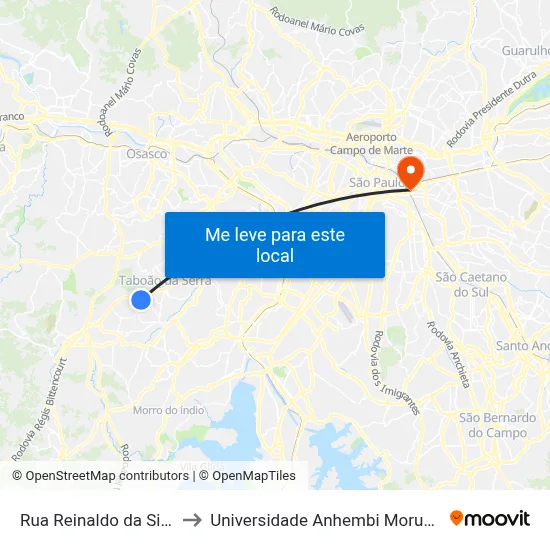 Rua Reinaldo da Silva to Universidade Anhembi Morumbi map