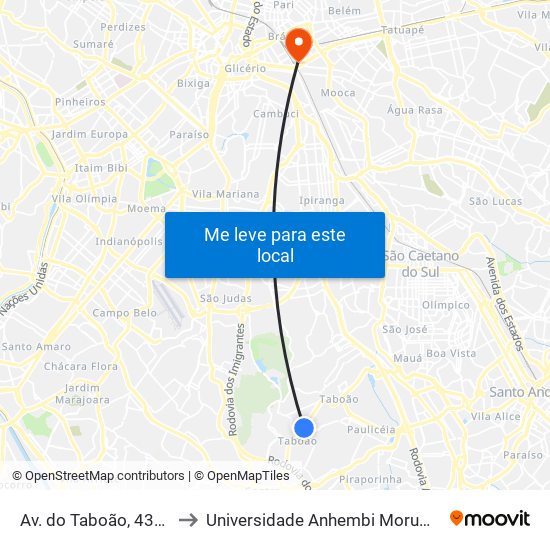 Av. do Taboão, 4311 to Universidade Anhembi Morumbi map