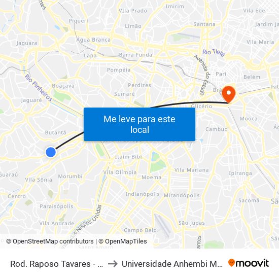 Rod. Raposo Tavares - Km 12 to Universidade Anhembi Morumbi map