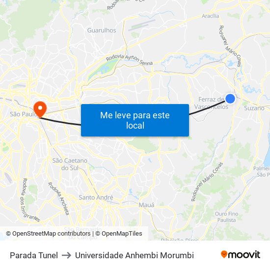 Parada Tunel to Universidade Anhembi Morumbi map