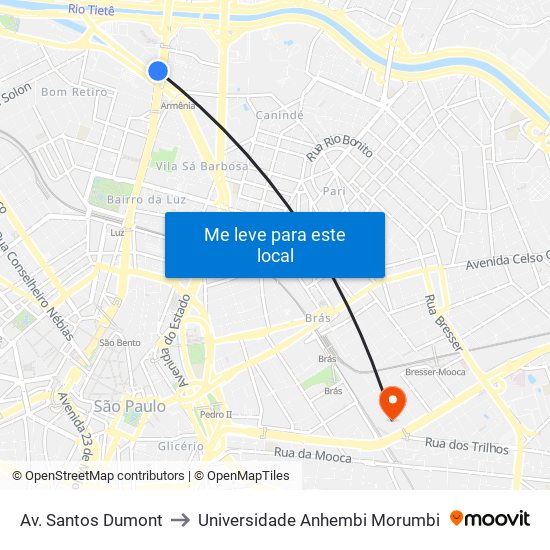 Av. Santos Dumont to Universidade Anhembi Morumbi map