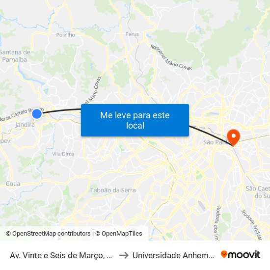 Av. Vinte e Seis de Março, 1155 - Centro to Universidade Anhembi Morumbi map