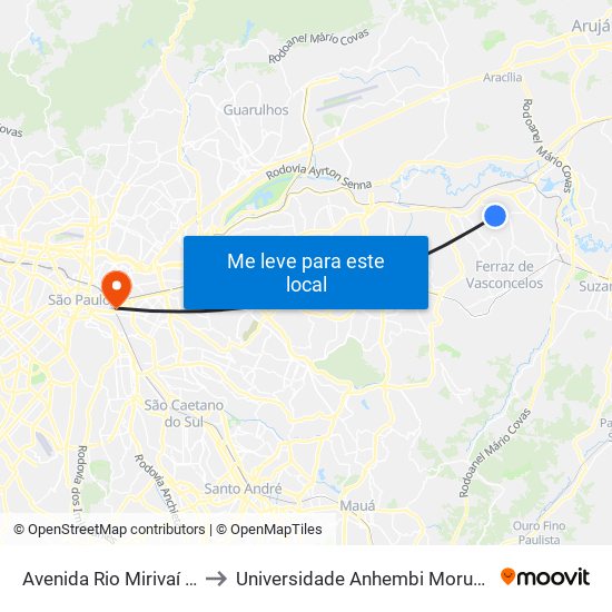 Avenida Rio Mirivaí 21 to Universidade Anhembi Morumbi map