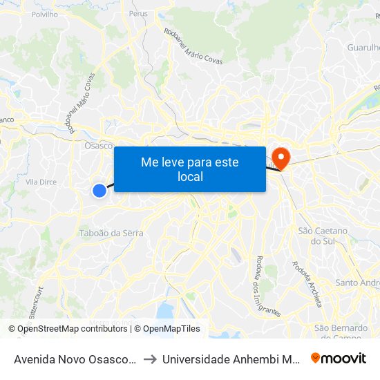 Avenida Novo Osasco 1257 to Universidade Anhembi Morumbi map