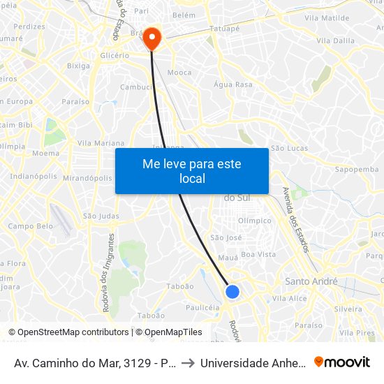 Av. Caminho do Mar, 3129 - Parada Jair Fongaro to Universidade Anhembi Morumbi map