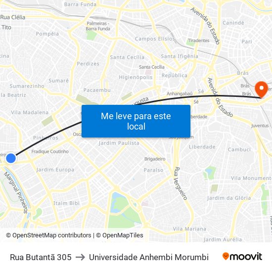 Rua Butantã 305 to Universidade Anhembi Morumbi map