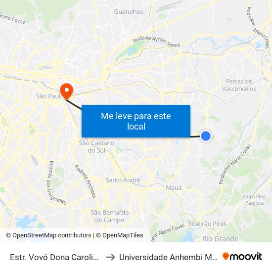 Estr. Vovó Dona Carolina, 351 to Universidade Anhembi Morumbi map