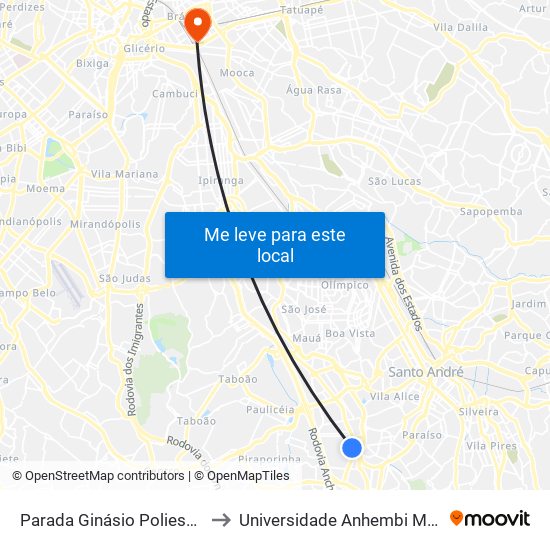 Parada Ginásio Poliesportivo to Universidade Anhembi Morumbi map