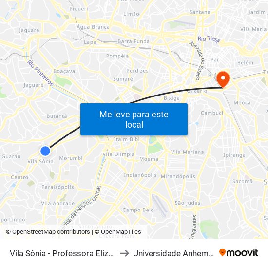 Vila Sônia - Professora Elizabeth Tenreiro to Universidade Anhembi Morumbi map