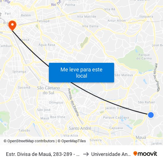 Estr. Divisa de Mauá, 283-289 - Parque das Flores, São Paulo to Universidade Anhembi Morumbi map