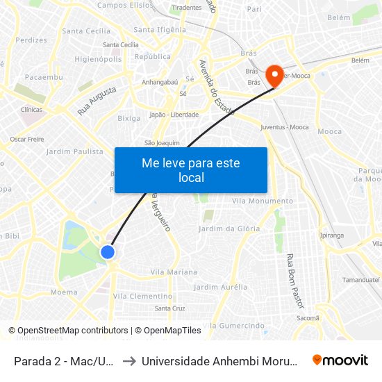 Parada 2 - Mac/Usp to Universidade Anhembi Morumbi map