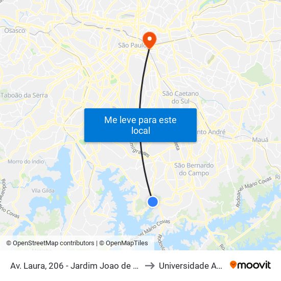 Av. Laura, 206 - Jardim Joao de Barro, São Bernardo do Campo to Universidade Anhembi Morumbi map