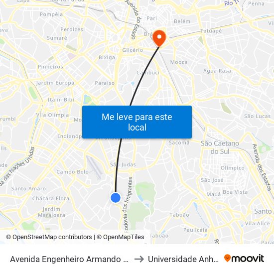 Avenida Engenheiro Armando de Arruda Pereira 2100 to Universidade Anhembi Morumbi map