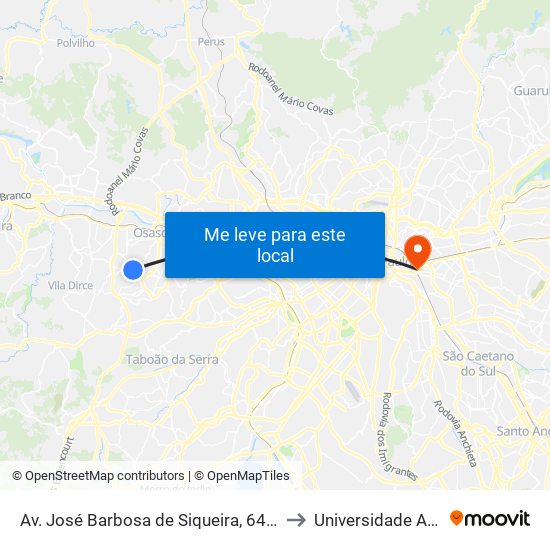 Av. José Barbosa de Siqueira, 640 - Padroeira, Osasco - Sp, Brasil to Universidade Anhembi Morumbi map