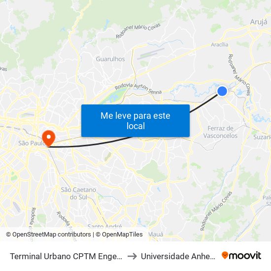 Terminal Urbano CPTM Engenheiro Manoel Feio to Universidade Anhembi Morumbi map