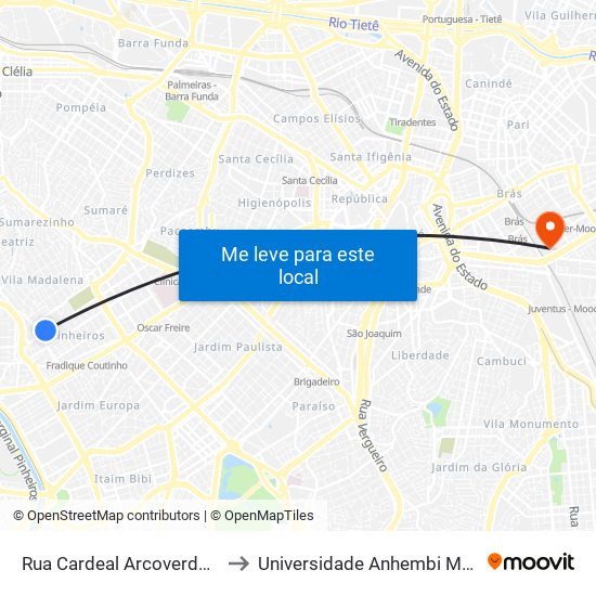 Rua Cardeal Arcoverde 2030 to Universidade Anhembi Morumbi map