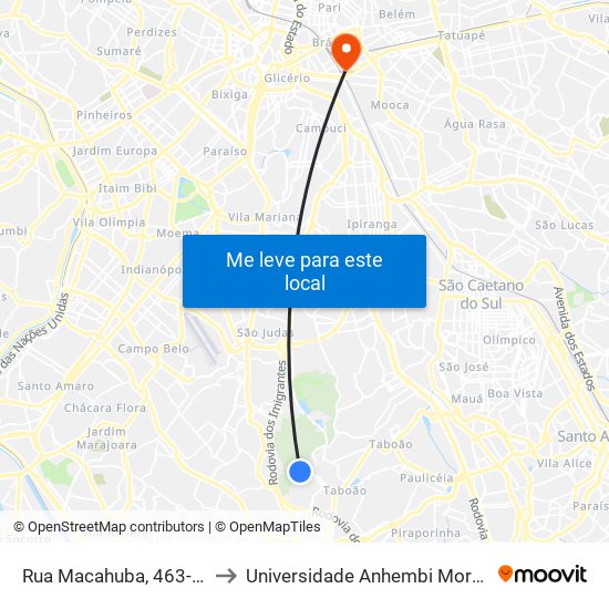 Rua Macahuba, 463-491 to Universidade Anhembi Morumbi map