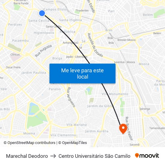 Marechal Deodoro to Centro Universitário São Camilo map