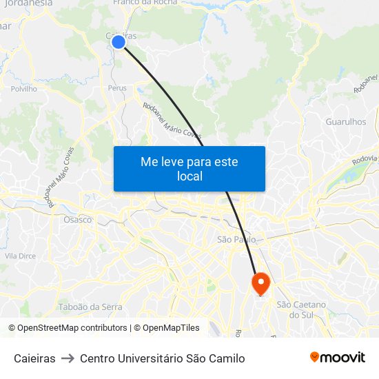 Caieiras to Centro Universitário São Camilo map