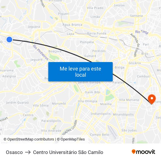 Osasco to Centro Universitário São Camilo map