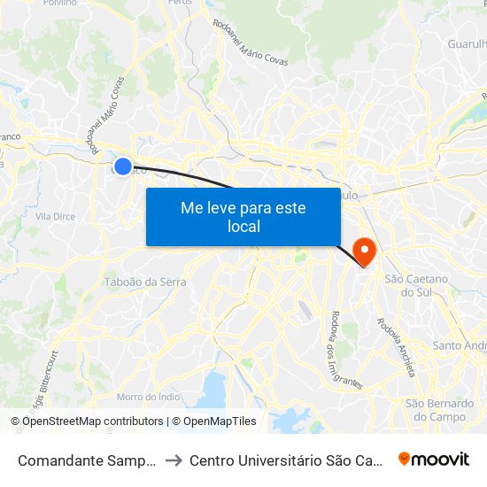 Comandante Sampaio to Centro Universitário São Camilo map