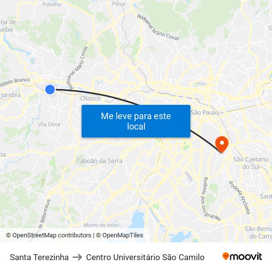 Santa Terezinha to Centro Universitário São Camilo map