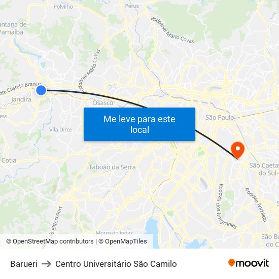 Barueri to Centro Universitário São Camilo map