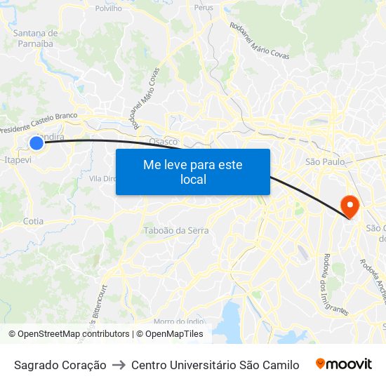 Sagrado Coração to Centro Universitário São Camilo map