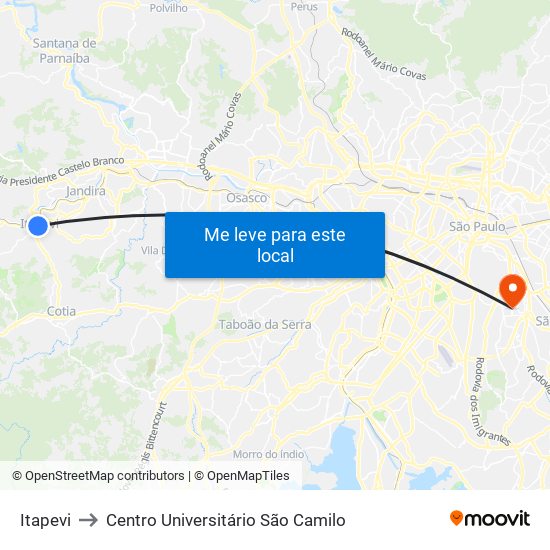 Itapevi to Centro Universitário São Camilo map