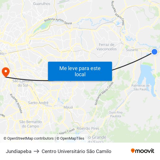 Jundiapeba to Centro Universitário São Camilo map