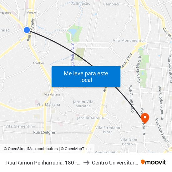 Rua Ramon Penharrubia, 180 - Bela Vista, São Paulo to Centro Universitário São Camilo map