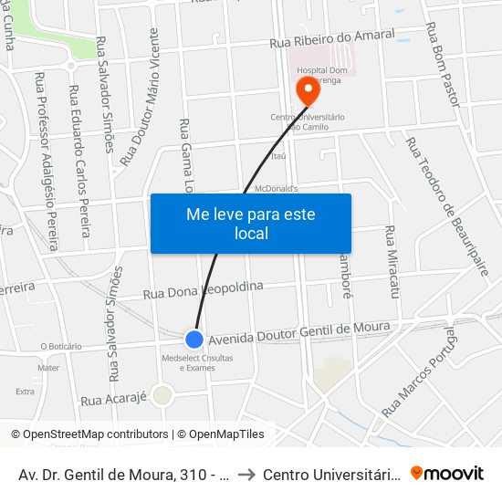 Av. Dr. Gentil de Moura, 310 - Ipiranga, São Paulo to Centro Universitário São Camilo map