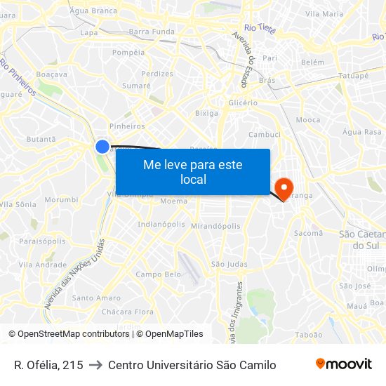R. Ofélia, 215 to Centro Universitário São Camilo map