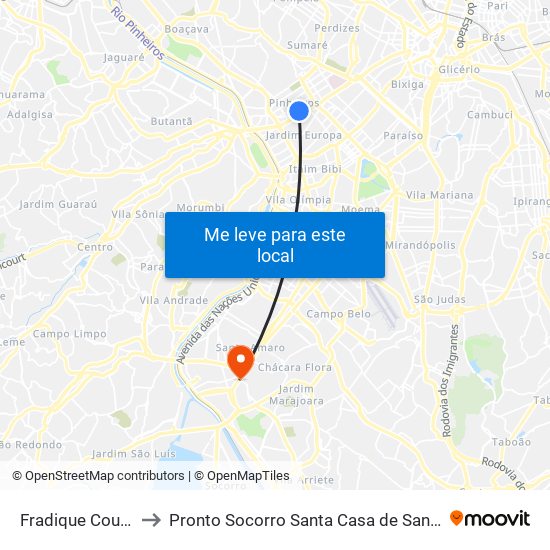 Fradique Coutinho to Pronto Socorro Santa Casa de Santo Amaro map
