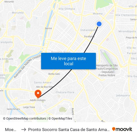 Moema to Pronto Socorro Santa Casa de Santo Amaro map