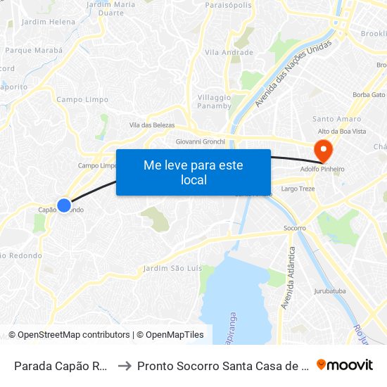 Parada Capão Redondo I to Pronto Socorro Santa Casa de Santo Amaro map