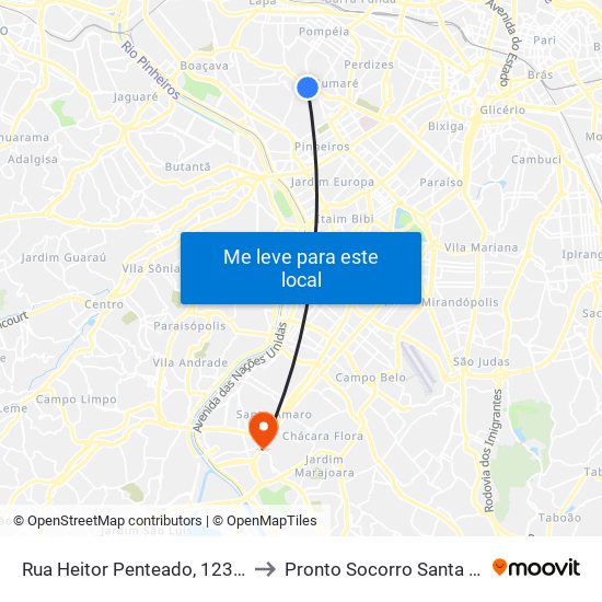 Rua Heitor Penteado, 1230 • Metrô Vila Madalena to Pronto Socorro Santa Casa de Santo Amaro map