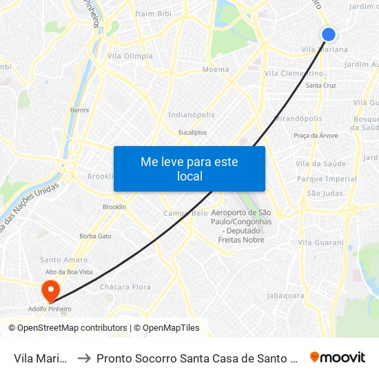 Vila Mariana to Pronto Socorro Santa Casa de Santo Amaro map
