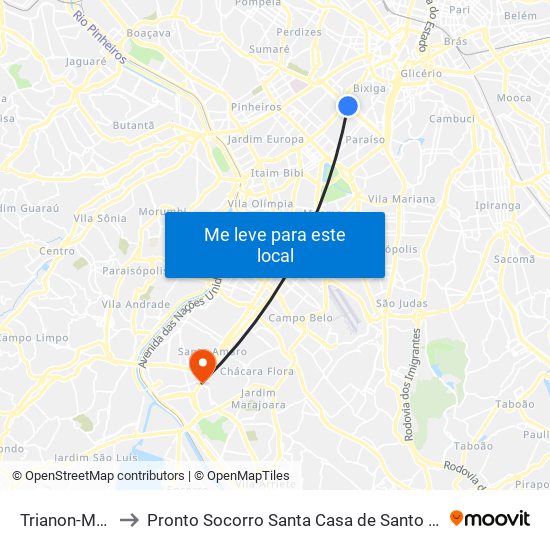 Trianon-Masp to Pronto Socorro Santa Casa de Santo Amaro map