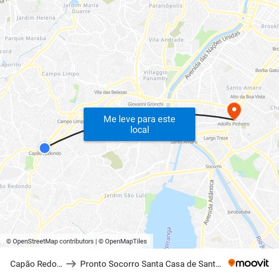 Capão Redondo to Pronto Socorro Santa Casa de Santo Amaro map
