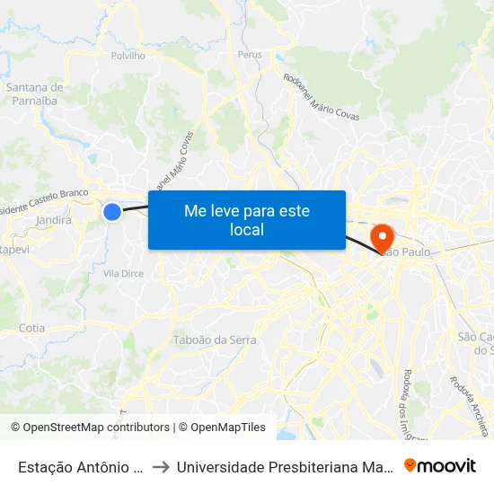 Estação Antônio João to Universidade Presbiteriana Mackenzie map