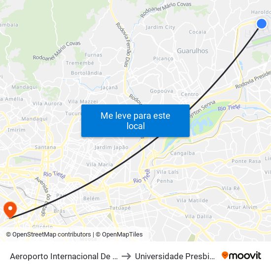 Aeroporto Internacional De São Paulo • Terminal 3 to Universidade Presbiteriana Mackenzie map